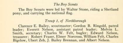 Excerpt from Northborough History listing Troop 1's 1916 roster